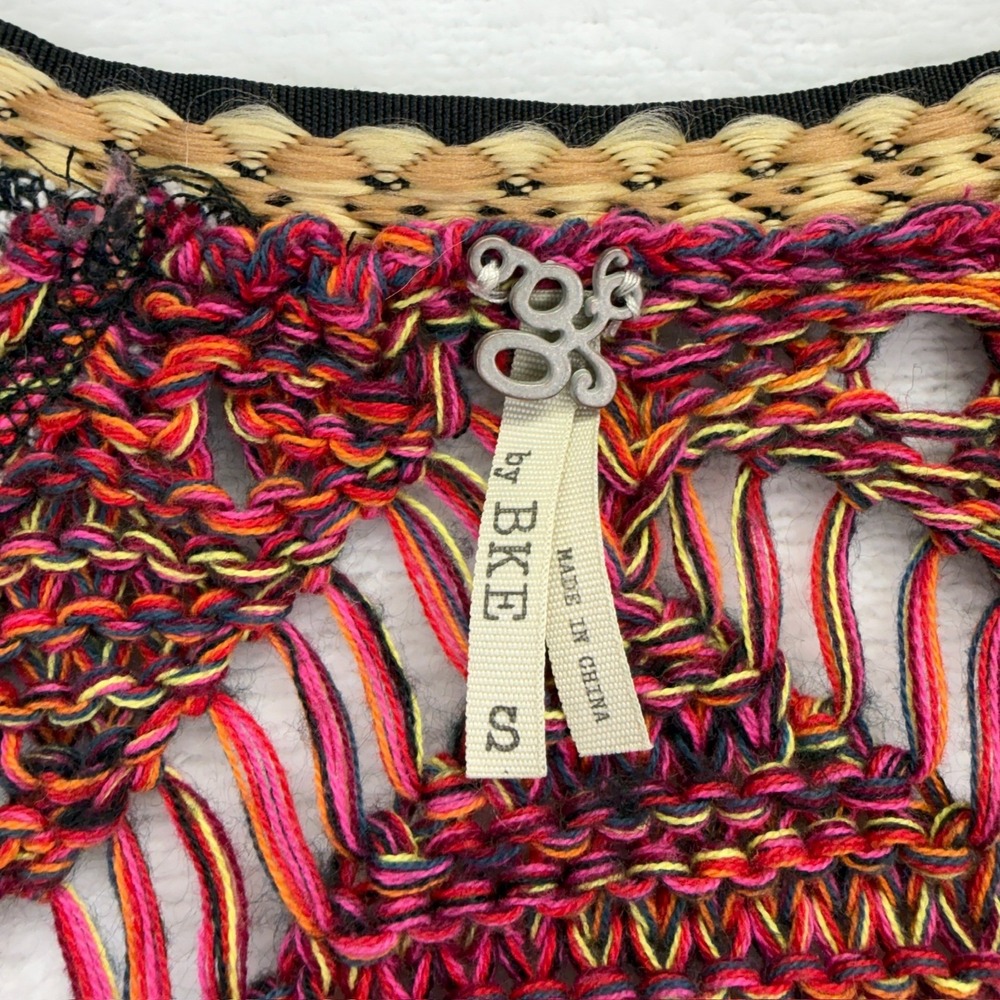 NEW BKE Womens Size Small Cold Shoulder Boho Crochet Knit Tunic Top Pink Orange - Picture 4 of 11